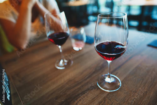 Cuadro en lienzo Glass of red wine is on the table. Wine degustation.
