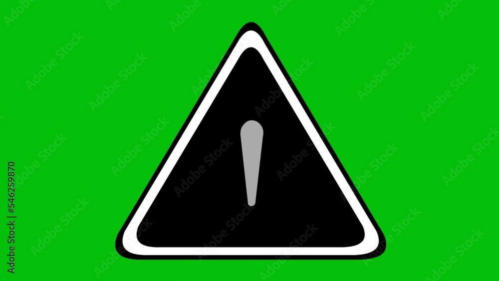 animation of a warning or alert signaling icon, in black and white. On a green chroma key background animation of a warning or alert signaling icon, in black and white. On a green chroma key background