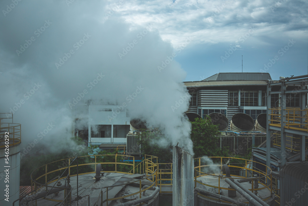 Blowing steam smoke pipes line in crude oil factory Stock Photo | Adobe ...