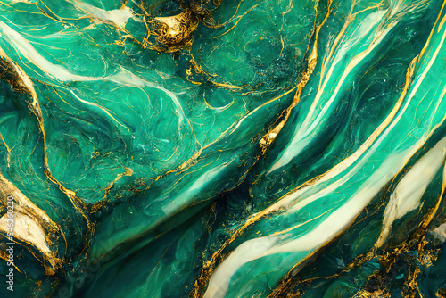 Abstract marble textured background. Fluid art modern wallpaper. Marbe gold and green surface
