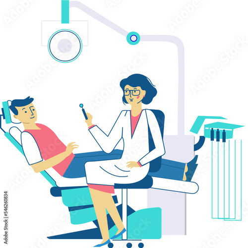  Doctor checking patients mouth. Teeth examination and dentistry vector concept. Illustration of dentist clinic, patient and dentistry doctor. Dentist and patient.