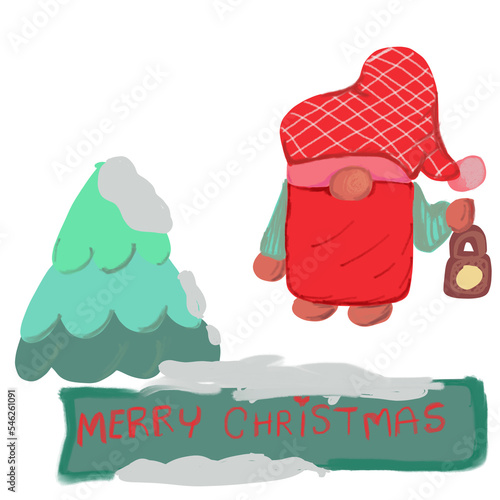 Ngome with red colors christmas santa clothes with christmas tree and Merry Christmas text for background banner webdesign. photo