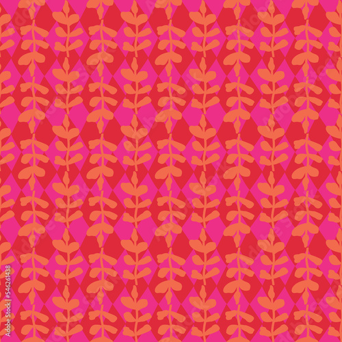 Seamless repeat pattern print background with twigs and squares