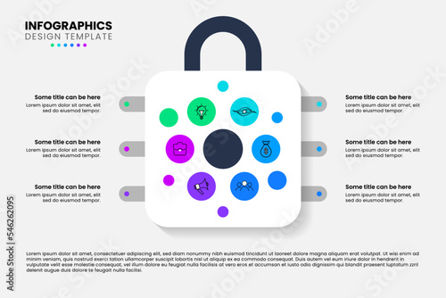 Infographic template. Security lock with 6 icons