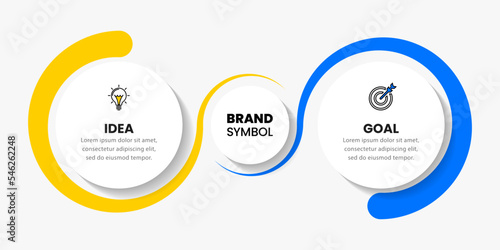 Infographic template. 2 steps with an idea and a goal. Vector