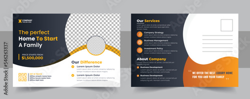 Real Estate Postcard Vector Template , Modern & Elegant Postcard Template For Home Sale