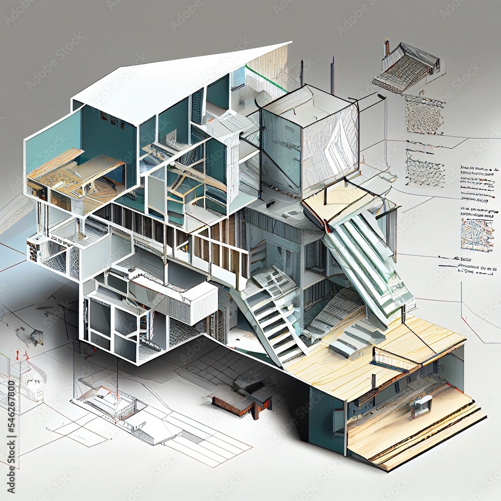 3d architecture exploded diagram illustration Stock Illustration ...