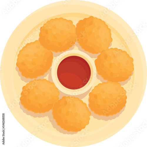 Ketchup croquette icon cartoon vector. Fried dish. Snack food