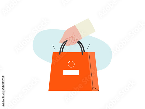 Electronic commerce -Online shopping and electronic commerce series -modern flat vector concept illustration of a hand holding paper shopping bag. Promotion, discounts, sale and online orders concept