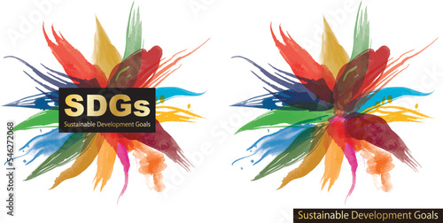 SDGs多様性イメージの17色の水彩アイコンセット