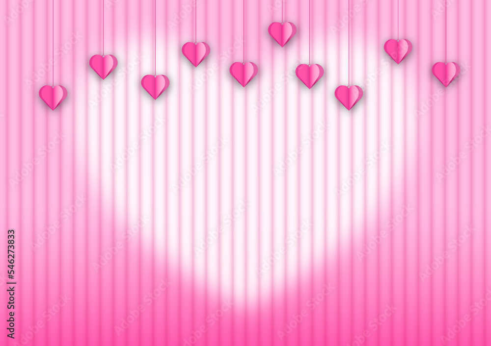 Valentine paper cut with white heart frame on pink background. Vector illustration.
