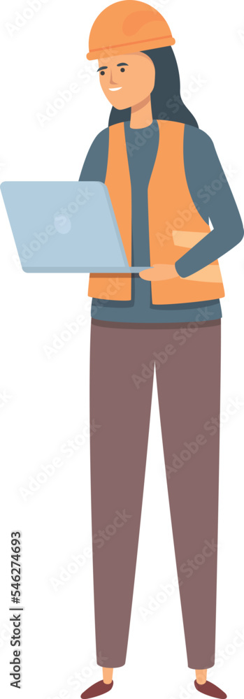 Laptop engineer icon cartoon vector. Helmet female. Work construction