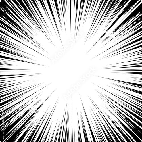 Black and white background of radial lines for comics. Manga speed frame. Superhero action. Explosion background.