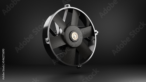 Electric Cooling Fan pc component with black drop in black background © ProPhotoshop