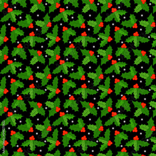 Christmas holly berries seamless pattern illustration