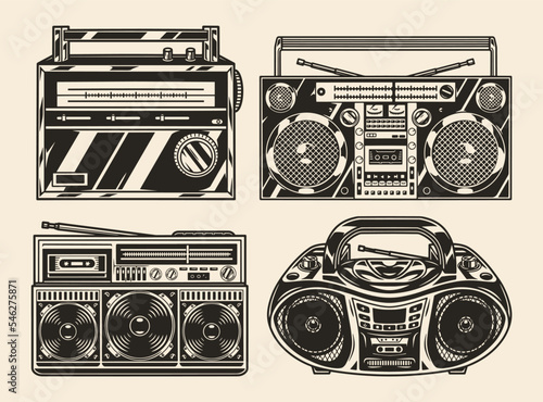 Tape recorders set vintage monochrome