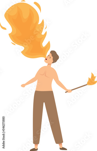 Mouth flame icon cartoon vector. Fire show. Fakir male