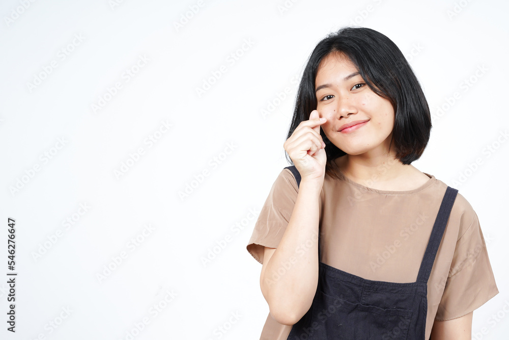 Showing Korean Love Heart Finger Of Beautiful Asian Woman Isolated On White Background Showing Korean Love Heart Finger Of Beautiful Asian Woman Isolated On White Background