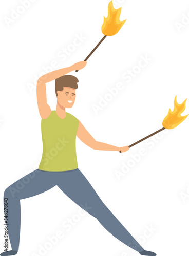 Fakir show icon cartoon vector. Fire event. Celebration person