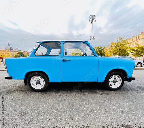 Vintage European Blue Compact Car © Kim
