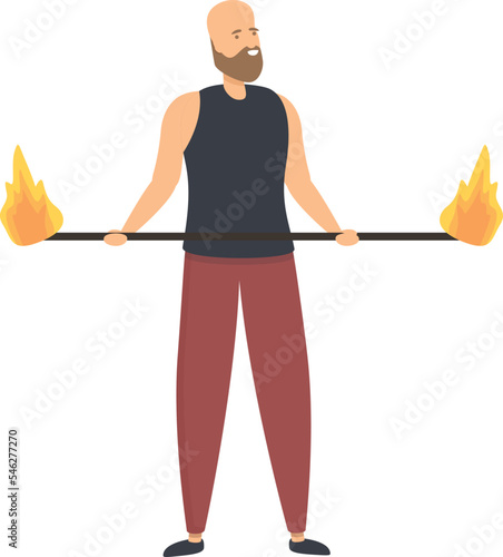 Bald fakir icon cartoon vector. Fire show. Male party