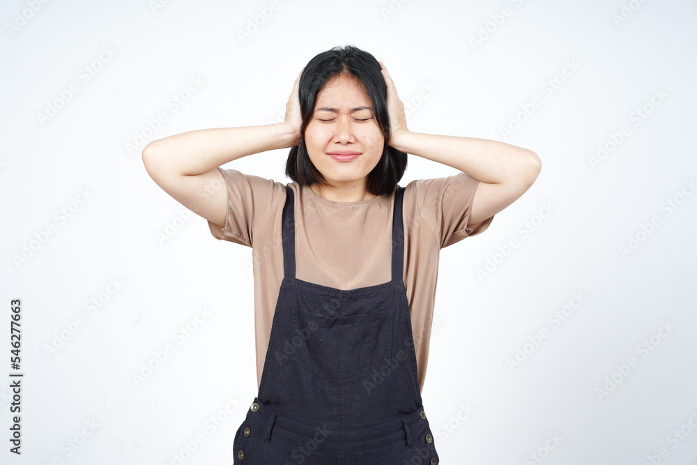 Hears bothering noise Of Beautiful Asian Woman Isolated On White Background Hears bothering noise Of Beautiful Asian Woman Isolated On White Background