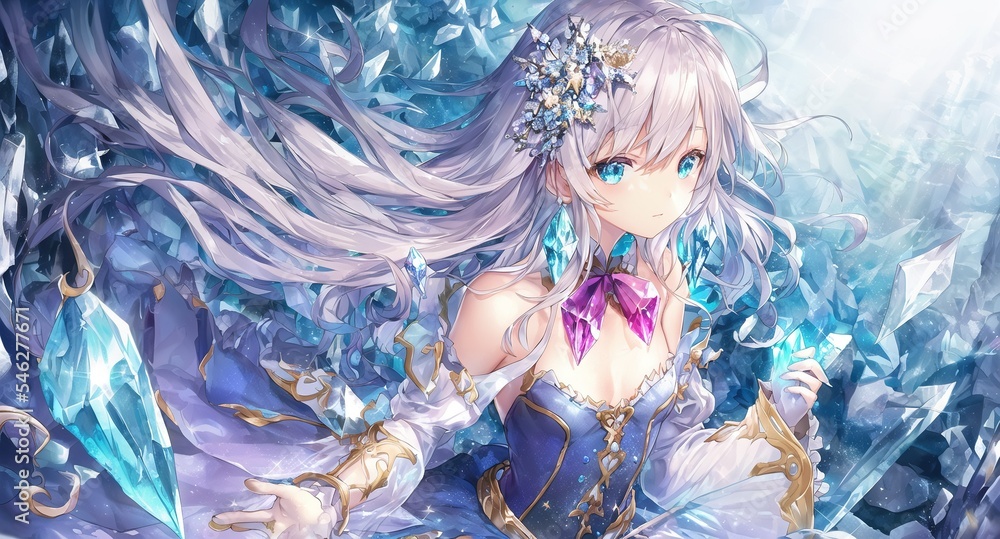 Obraz premium portrait of a silver haired woman surrounded by ice crystals