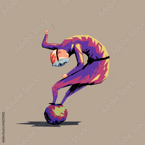 Man on a balloon in the form of a question mark