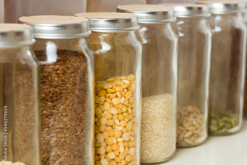 Zero waste shop. Glass jars. Horizontal banner Zero waste shop. Glass jars. Horizontal banner