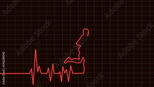 Neon light in the shape of pulse and a jogging man