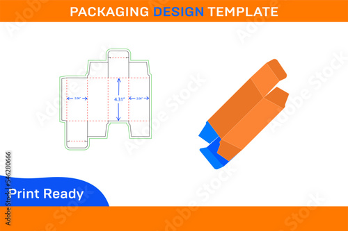 RTE reverse tuck end folding box (2.06x2.06x4.31) inch Dieline template and 3D box