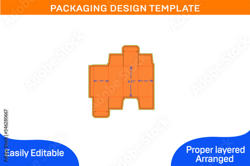 RTE reverse tuck end folding box (2.06x2.06x4.31) inch Dieline template and 3D box