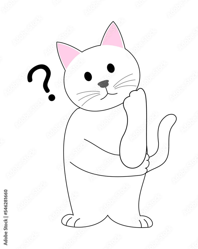 Obraz premium A white cat gesturing with ?: white background