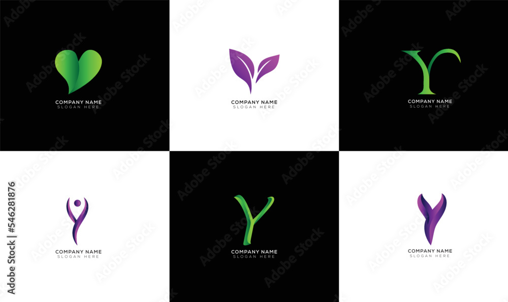 Gradient letter y logo collection with black and white