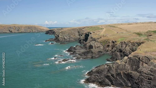 Aerial view of small cliffs on the coastline of Wales photo