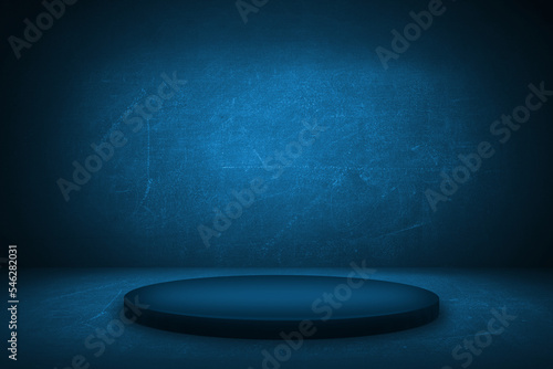 Product presentation, stage or podium to present product on dark blue cement wall and vintage backdrop studio background