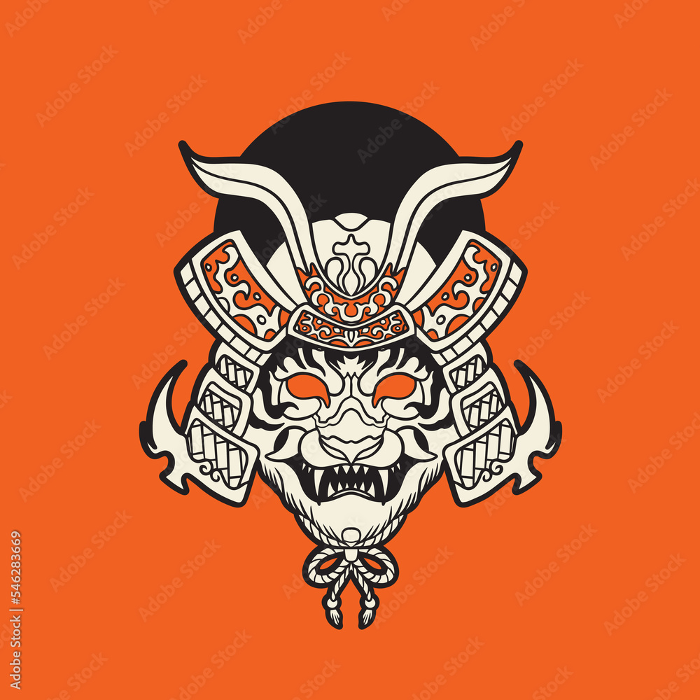 Samurai warrior mask. Traditional armor of Japanese warriors. Vector illustration, shirt graphic. All elements; mask, helmet, and colors are on separate layers and editable.
Samurai warrior mask. Traditional armor of Japanese warriors. Vector illustration, shirt graphic. All elements; mask, helmet, and colors are on separate layers and editable.