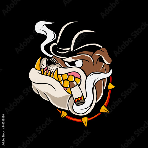 illustration cartoon of a bulldog smoking adorable