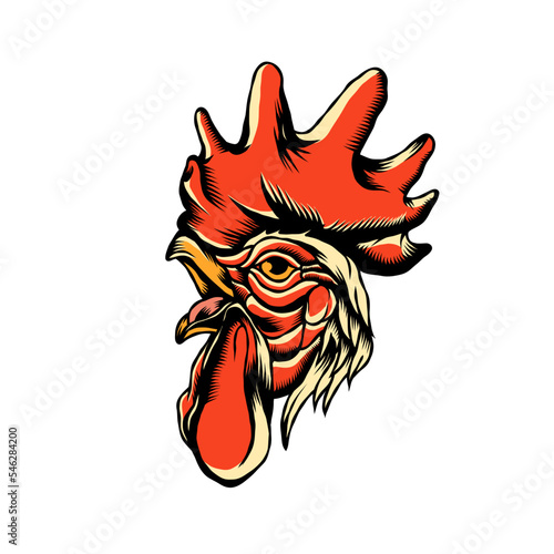 Illustration of a handsome and tough rooster head traditional tattoo