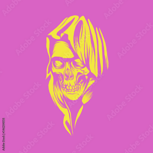 illustration of grim reaper head in vintage color design