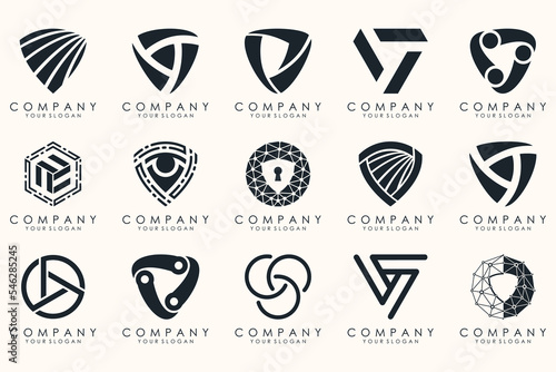 Creative Shield logo and icons set. Vector logo design template.