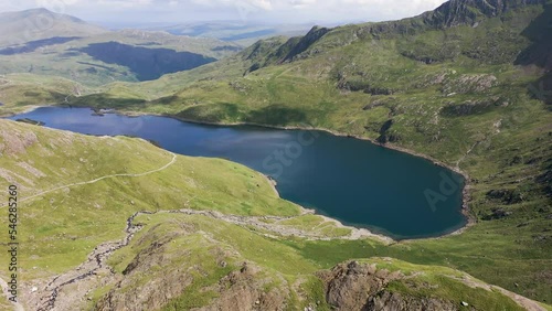 Aerial view of lakes at the foot of Mount Snowdon (Wales)