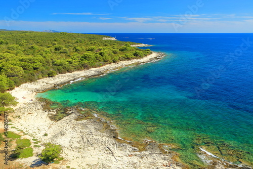 View to the clear blue Adriatic sea and beautiful beach from Veli Rat lighthouse, Dugi otok island, Adriatic sea, Croatia  © Simun Ascic
