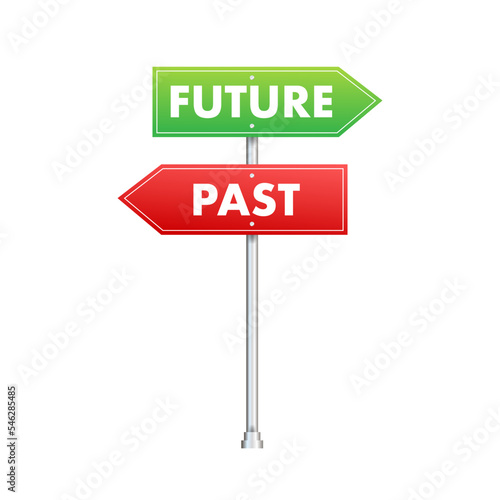 Future and past text on road sign. Vector stock illustration.