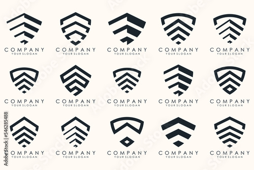 Creative Shield logo and icons set. Vector logo design template.