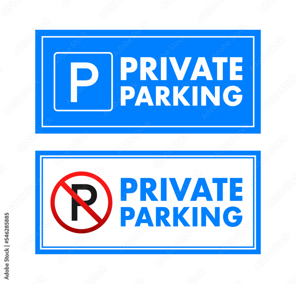 Fototapeta premium Private parking blue road sign, label. Vector stock illustration