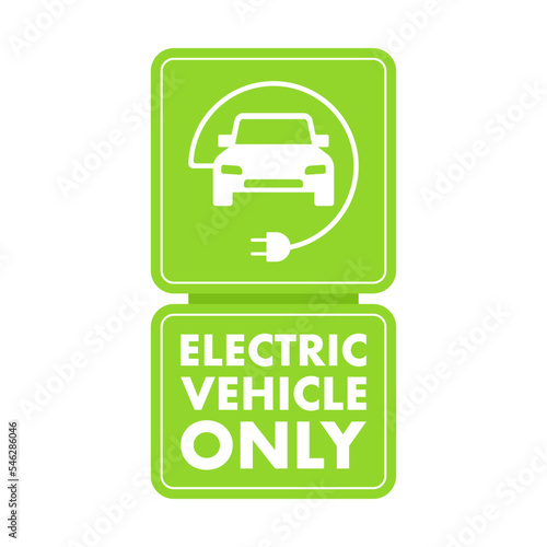 Electric Vehicle Only road sign, label. Vector stock illustration
