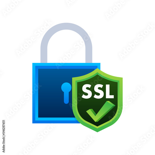 SSL Secure connection icon vector illustration isolated on white background, flat style secured ssl shield symbols.