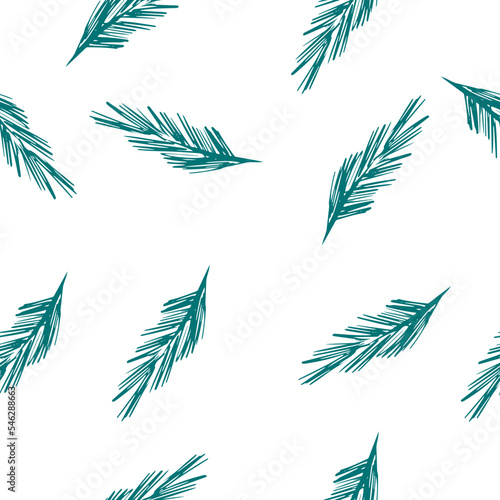 Seamless pattern with fluffy spruce and pine branches. Winter, Christmas and New Year pattern for fabric, wrapping paper and cards.
