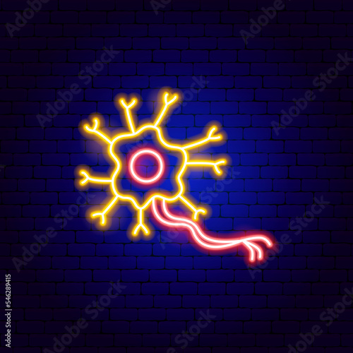 Neuron Neon Sign. Vector Illustration of Medical Human Health Objects.